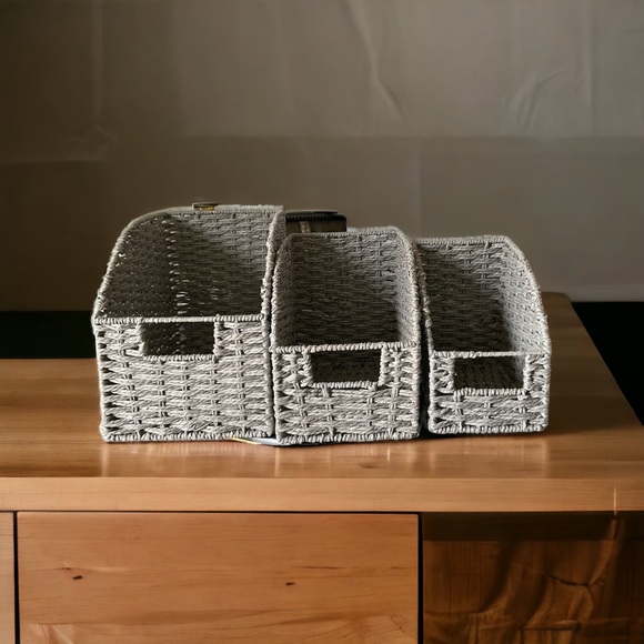 Set of 3 Grey Wicker Storage Baskets - Picture 6 of 7